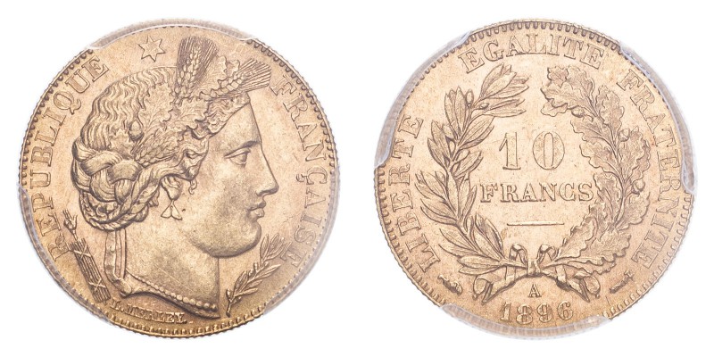 FRANCE. Third Republic, 1870-1940. Gold 10 Francs 1896-A, Paris. 3.23 g. Gad-101...