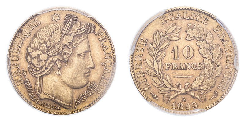 FRANCE. Third Republic, 1870-1940. Gold 10 Francs 1899-A, Paris. 3.23 g. Gad-101...