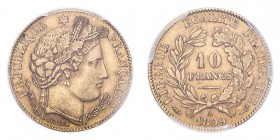 FRANCE. Third Republic, 1870-1940. Gold 10 Francs 1899-A, Paris. 3.23 g. Gad-1016; Fr-594. In US plastic holder, graded PCGS AU55, certification numbe...