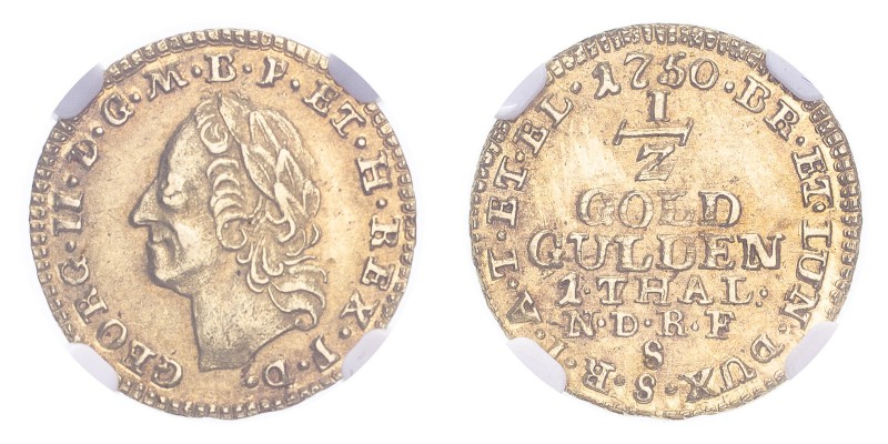 GERMANY: BRAUNSCHWEIG-LÜNEBURG. George II, 1727-60. Gold 1/2 Goldgulden 1750, Ha...
