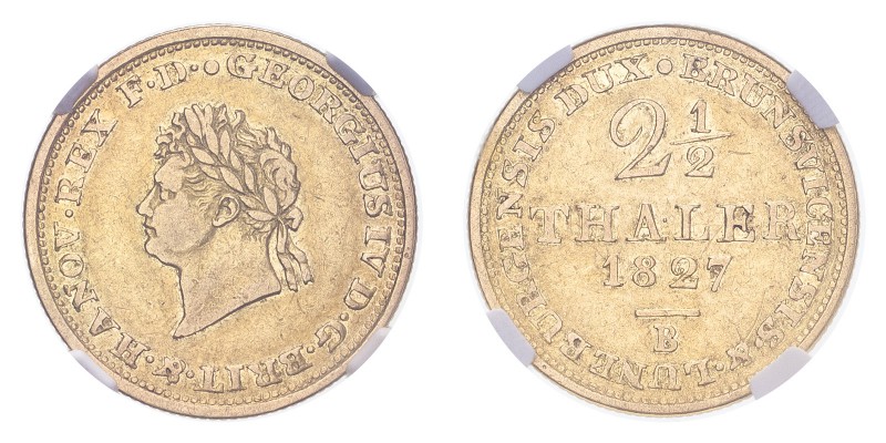 GERMANY: HANNOVER. George IV, 1820-30. Gold 2 1/2 Thaler 1827-B, Hannover. 3.25 ...
