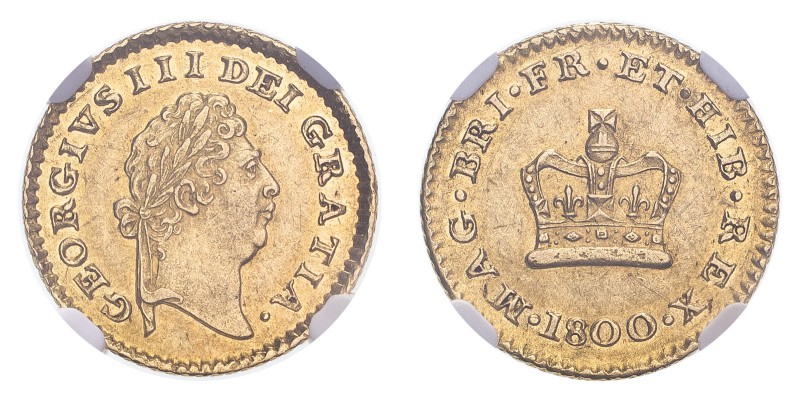 GREAT BRITAIN. George III, 1760-1820. Gold 1/3 Guinea 1800, 2.7 g. S-3738; KM-62...
