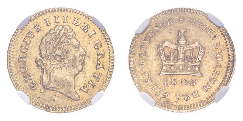 GREAT BRITAIN. George III, 1760-1820. Gold 1/3 Guinea 1803, 2.7 g. S-3739; KM-64...