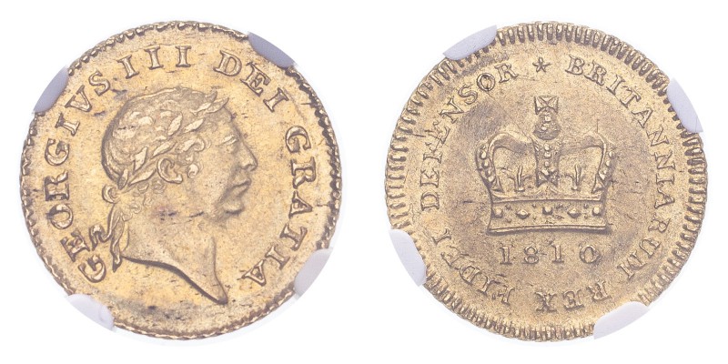 GREAT BRITAIN. George III, 1760-1820. Gold 1/3 Guinea 1810, London. 2.8 g. S-374...