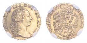 GREAT BRITAIN. George III, 1760-1820. Gold 1/4 Guinea 1762, London. 2.1 g. S-3741; Fr-368. In US plastic holder, graded NGC AU58.