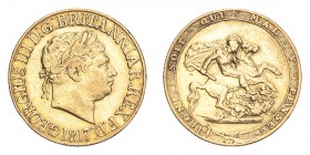 GREAT BRITAIN. George III, 1760-1820. Gold Sovereign 1817, London. 7.99 g. S-3785; Fb-371. AVF.