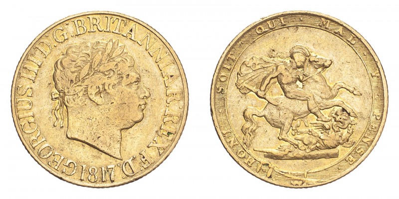 GREAT BRITAIN. George III, 1760-1820. Gold Sovereign 1817, London. 7.99 g. S-378...