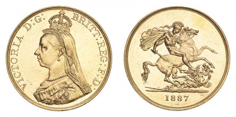 GREAT BRITAIN. Victoria, 1837-1901. Gold 5 Pounds 1887, London. 39.94 g. S-3864....