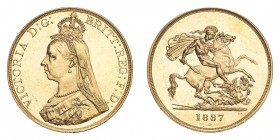 GREAT BRITAIN. Victoria, 1837-1901. Gold 5 Pounds 1887, London. 39.94 g. S-3864. Choice UNC.