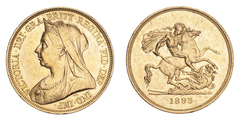 GREAT BRITAIN. Victoria, 1837-1901. Gold 5 Pounds 1893, London. 39.94 g. S-3872;...