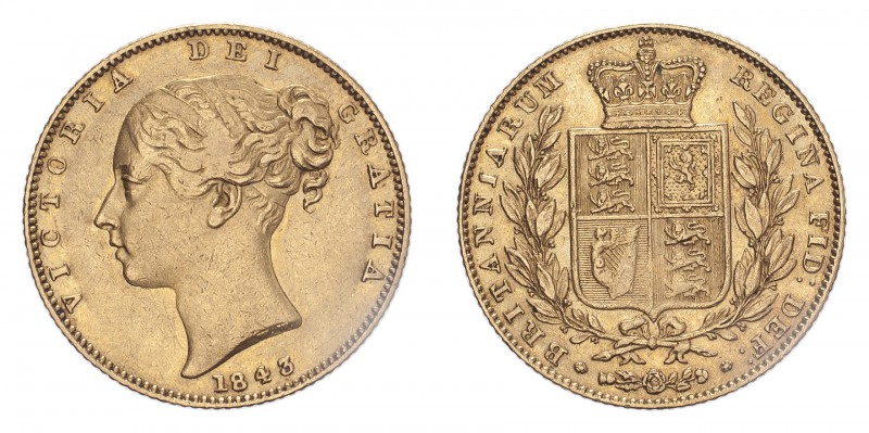 GREAT BRITAIN. Victoria, 1837-1901. Gold Sovereign 1843, London. Shield. 7.99 g....