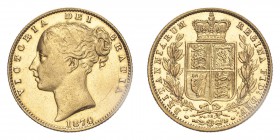 GREAT BRITAIN. Victoria, 1837-1901. Gold Sovereign 1874, London. 7.99 g. KM-752, S-3853B, Marsh 58 (R4). Cleaned. GVF.