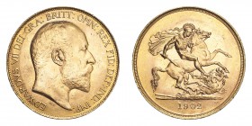 GREAT BRITAIN. Edward VII, 1901-10. Gold 5 Pounds 1902, London. 39.94 g. S-3965; Fb. 398. Out of the 35,000 minted business strike 5 pound coins in 19...