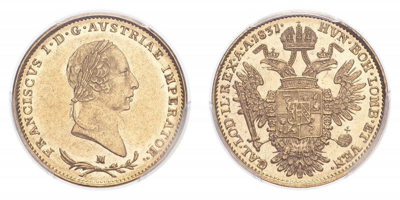 ITALIAN STATES: LOMBARDY-VENEZIA. Francis I, 1815-35. Gold 1/2 Sovrano 1831-M, 5...