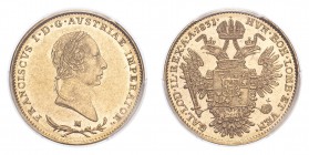 ITALIAN STATES: LOMBARDY-VENEZIA. Francis I, 1815-35. Gold 1/2 Sovrano 1831-M, 5.67 g. Fr-741d, C-10.1. In US plastic holder, graded PCGS AU58, certif...
