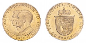 LIECHTENSTEIN. Franz-Josef II, 1938-89. Gold 50 Franken 1956, 11.3 g. Divo:133, HMZ:2-1386a, Fr:20. In US plastic holder, graded PCGS MS66, certificat...