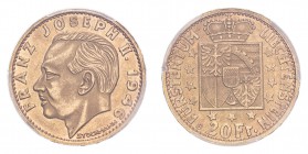 LIECHTENSTEIN. Franz-Josef II, 1938-89. Gold 20 Franken 1946-B, 6.45 g. Divo 129; Fb. 17; Schl. 7. In US plastic holder, graded PCGS MS65, certificati...