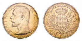 MONACO. Albert I, 1889-1922. Gold 100 Francs 1896-A, Paris. 32.26 g. KM.105; Fr.13. In US plastic holder, graded PCGS AU55, certification number 84644...
