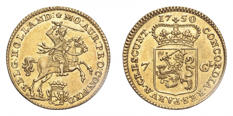 NETHERLANDS. Republic, 1581-1795. Gold 7 Gulden 1750, 4.98 g. KM-96; Fr-254. EF.