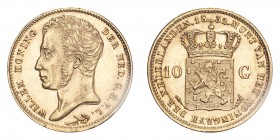 NETHERLANDS. Willem I, 1815-40. Gold 10 Gulden 1832, 6.73 g. Sch-185; Fr-327. UNC.