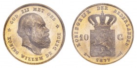 NETHERLANDS. Willem III, 1849-90. Gold 10 Gulden 1877, Utrecht. 6.73 g. Calendar year mintage 1,108,149. KM-106; Fr-342. In an old NGC holder. A very ...