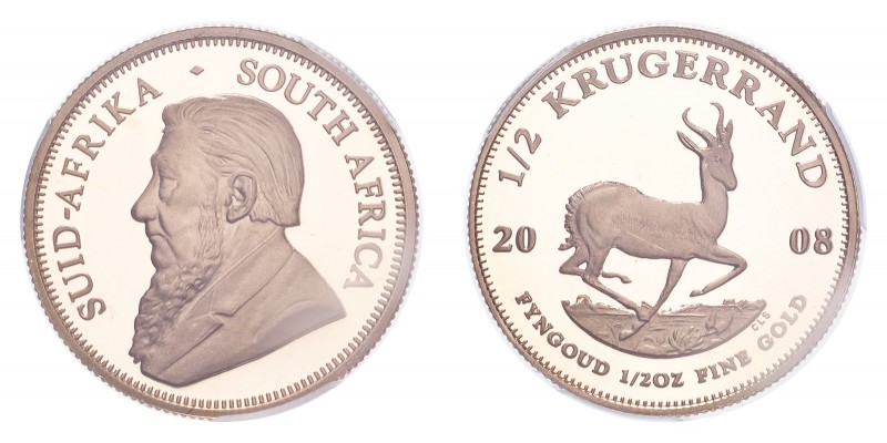 SOUTH AFRICA. Republic, 1961-. Gold Half Krugerrand 2008, Pretoria. 16.97 g. Cal...