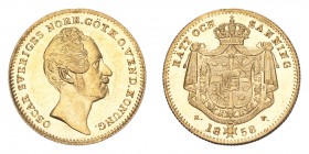 SWEDEN. Oscar I, 1844-59. Gold Ducat 1858, Stockholm. 3.49 g. Ahlstrom 22a. Very choice. UNC.