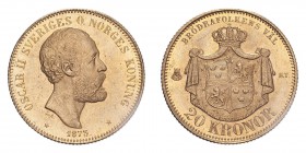 SWEDEN. Oscar II, 1872-1907. Gold 20 Kronor 1873, Stockholm. 8.96 g. KM-733. UNC.