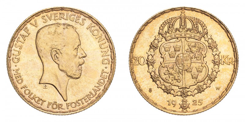 SWEDEN. Gustav V, 1907-50. Gold 20 Kronor 1925, Stockholm. 8.96 g. Ahlstrom 1; F...