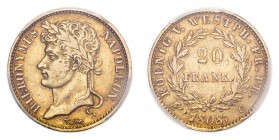 WESTPHALIA. Hieronymus (Jerome) Napoleon, 1807-13. Gold 20 Francs 1808-C, 6.45 g. KM-C33; Fr-3517; J-41. In US plastic holder, graded PCGS XF45, certi...