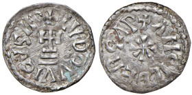 Benevento. Ludovico II e Angilberga (870-871). Denaro AG gr. 0,82. CNI 42/47. MIR 244. Raro. q.SPL