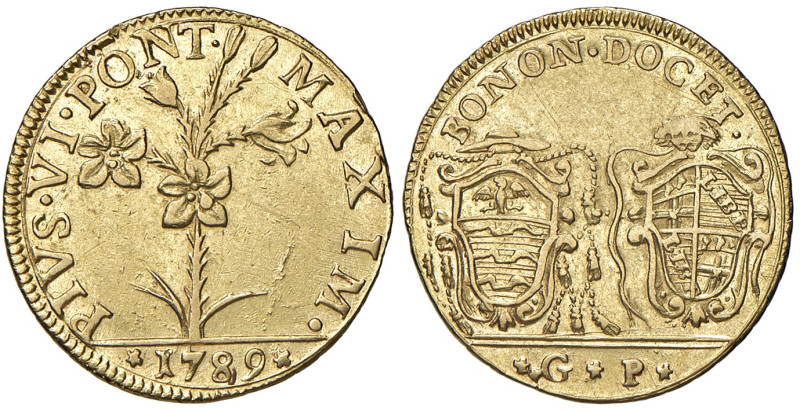 Bologna. Pio VI (1775-1799). Doppia 1789 AV gr. 5,45. Muntoni 180b. Berman 3023....