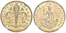 Firenze. Leopoldo II di Lorena (1824-1859). Ruspone da 3 zecchini 1829 AV. Pagani 96. MIR 444/3. In slab NGC MS 61 cert. n. 6637443-008. Rara. Fondi l...