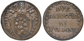 Foligno. Pio VI (1775-1799). Da 2 baiocchi anno XXI CU gr. 15,85. Muntoni 337. Berman 3101. MIR 2929/5. Rara. SPL