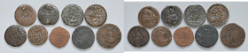 Stato Pontificio e Regno di Napoli. Lotto di nove monete. Gubbio. Innocenzo XI (1676-1689). Quattrino AE (2). MIR 2055/1, 2056/1. Innocenzo XII (1691-...