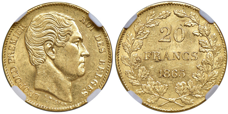 Belgio. Leopoldo I (1831-1865). Da 20 franchi 1865 Bruxelles AV. Varesi 224. Fri...