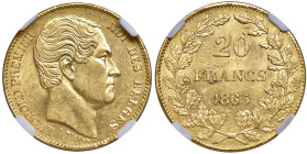 Belgio. Leopoldo I (1831-1865). Da 20 franchi 1865 Bruxelles AV. Varesi 224. Friedberg 411. In slab Classical Coin Grading MS 60, cert. n. AB740453. M...