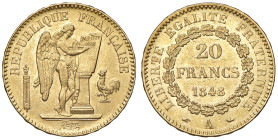 Francia. Seconda Repubblica (1848-1852). Da 20 franchi 1848 A – Parigi AV. Varesi 442. Le Franc F528/1. Friedberg 565. SPL