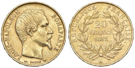 Francia. Luigi Napoleone Bonaparte presidente (1852). Da 20 franchi 1852 A – Parigi AV. Varesi 449. Le Franc F530/1. Friedberg 568. Buon BB