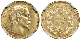 Francia. Napoleone III (1852-1870). Da 20 franchi 1857 A – Parigi AV. Varesi 462. Le Franc F531/12. Friedberg 568. In slab Classical Coin Grading MS 6...