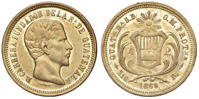 Guatemala. Repubblica (1839-). Da 4 pesos 1869 R – Guatemala City AV. Varesi 553. Friedberg 43. Molto rara. q.SPL