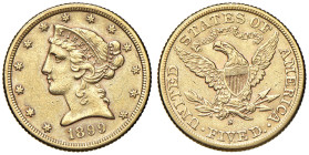 Stati Uniti d'America. Repubblica federale (1776-). Da 5 dollari 1899 S – San Francisco AV. Friedberg 145. Migliore di BB