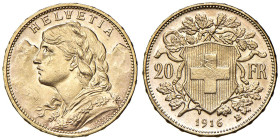 Svizzera. Confederazione (1848-). Da 20 franchi 1916 (Berna) AV. Varesi 675. Friedberg 499. FDC