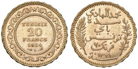 Tunisia. Muhammad al-Hadi Bey (1902-1906). Da 20 franchi 1904 A – Parigi AV. Friedberg 12. SPL