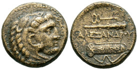 REYES DE MACEDONIA, Alejandro III el Grande. Ae17. (Ae. 5,53g/17mm). 323-317 a.C. Salamis. (Price 3061). Anv: Cabeza de Heracles con piel de león a de...