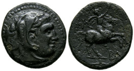 REYES DE MACEDONIA, Filipo III Arrhidaeus. Ae19. (Ae. 5,74g/19mm). 323-317 a.C. Ceca incierta. (Price 126). Anv: Cabeza de heracles con piel de león a...