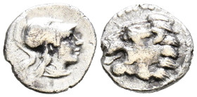 PAMPHYLIA, Side. Obolo. (Ar. 0,58g/11mm). Siglo III-Siglo II a.C. (SNG BN 739; SNG von Aulock 4775). Anv: Cabeza de Atenas a derecha con casco. Rev: C...