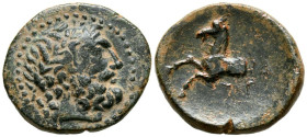 PISIDIA, Termessos. Ae20. (Ae. 5,31g/22mm). Siglo I a.C. (SNG von Aulock 5331). Anv: Cabeza de Zeus a derecha. Rev: Caballo a izquierda, encima H, deb...