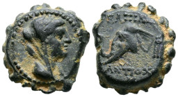 IMPERIO SELEUCIDA, Antiocos IV Epiphanes. Ae14. (Ae. 3,38g/14mm). 175-164 a.C. Ake-Ptolemais. (HGC 9, 686). Anv: Busto velado de Laodike IV a derecha....