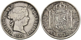 ISABEL II (1833-1868). 1 Escudo. (Ar. 12,87g/30mm). 1866. Madrid. (Cal-2019-554). MBC.